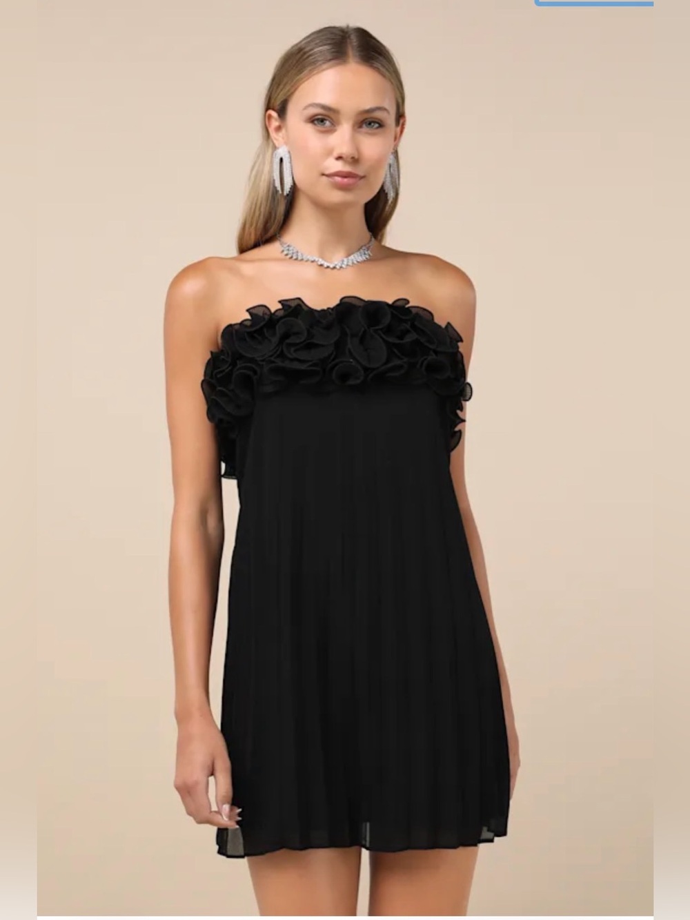 Lulus Substantial Chicness Black Strapless Ruffled Mini Dress Size L NWT